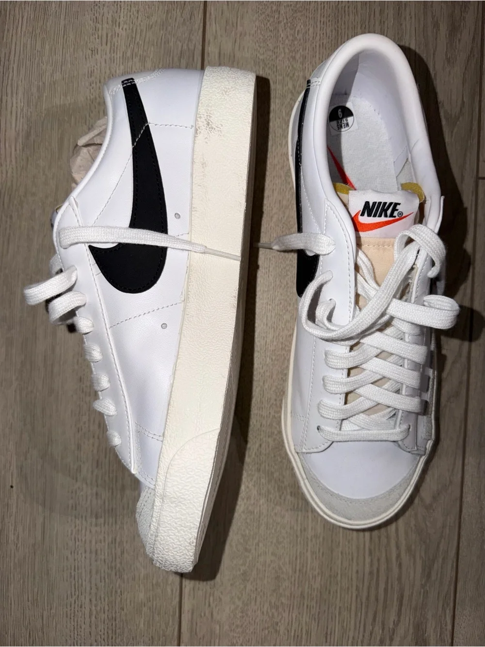 Brand New Nike Blazer White Low-Top Sneakers with Orange Logo Accents